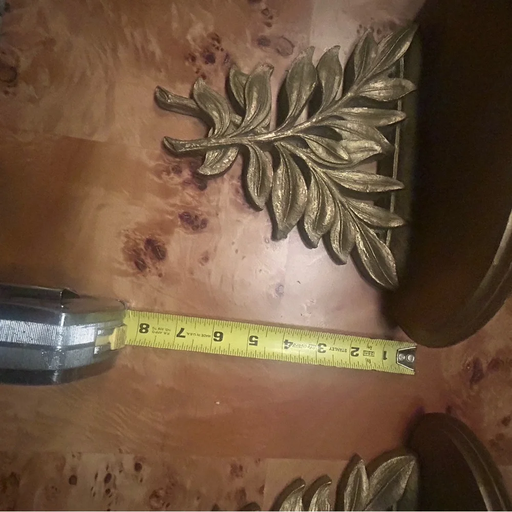 Pair of Syroco wood vintage wall shelves, gold leaves